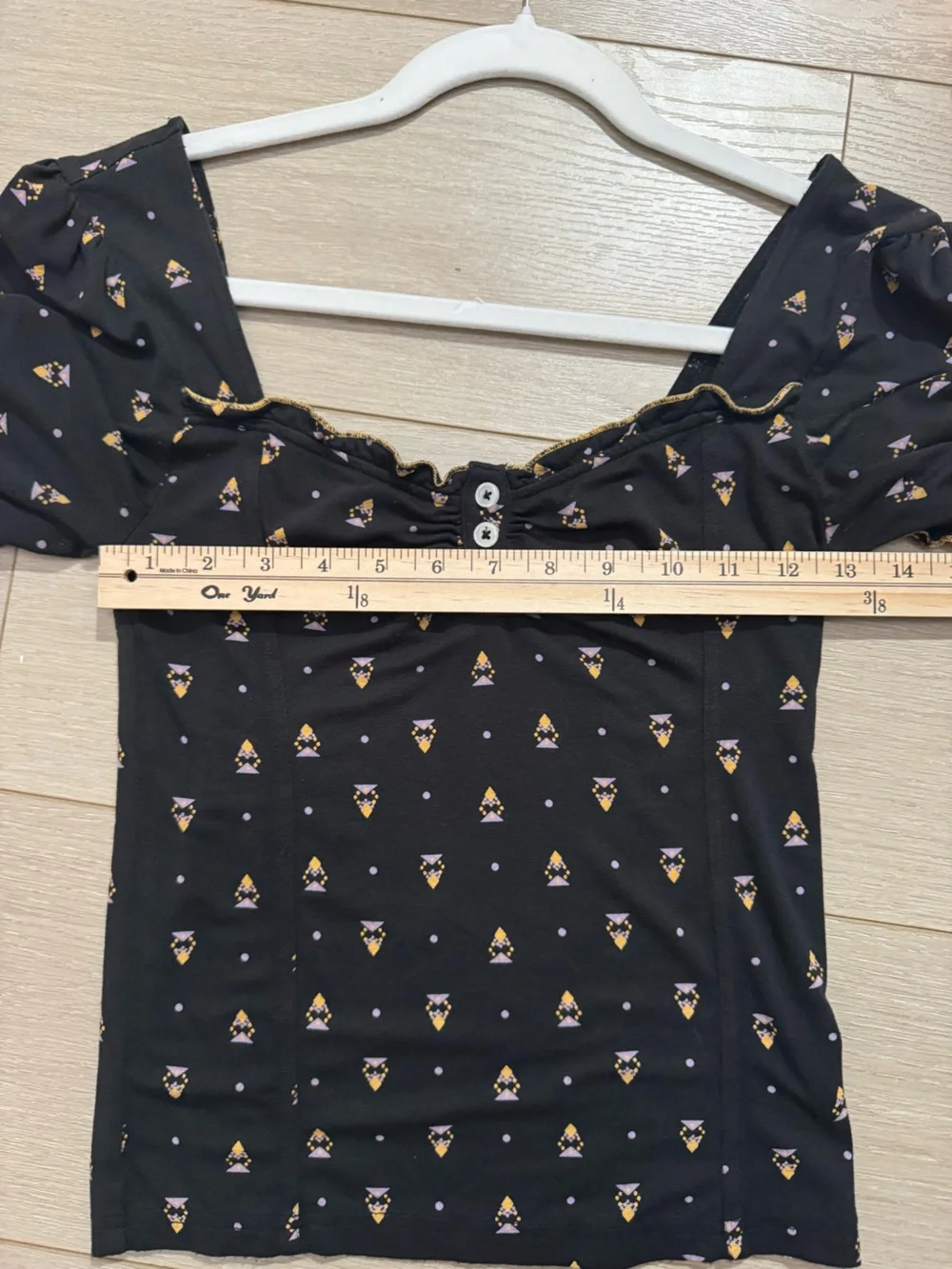 Free People Black Floral Puff Sleeve Ruched Top Womens Small Boho
